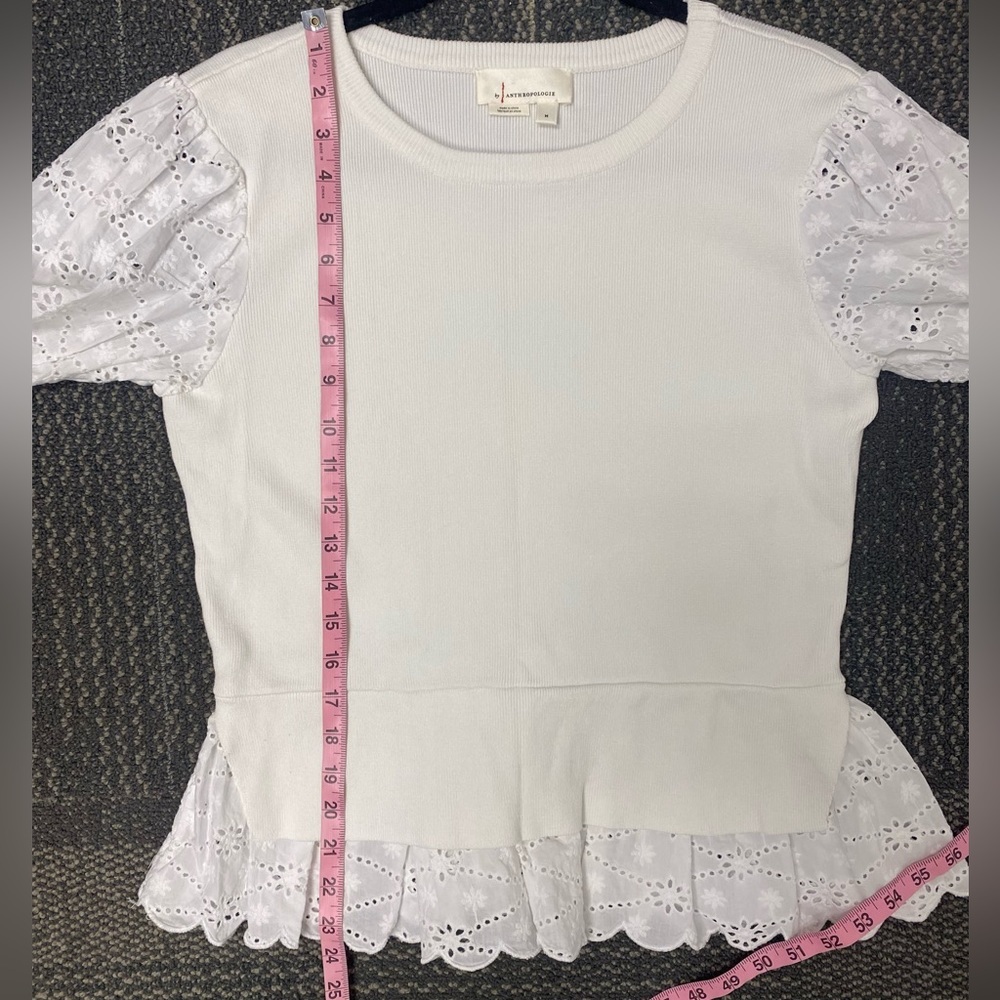 Anthropologie English Factory Eyelet Puff-Sleeve Sweater Tee Size M - Picture 12 of 13